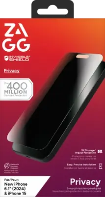 ZAGG INVISIBLESHIELD GLASS ELITE PRIVACY GLASS ZA IPHONE 15 16