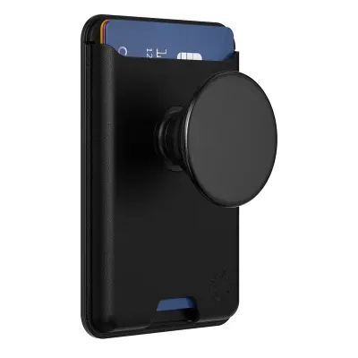 PopSockets, MagSafe ohišje za kartice PopWallet s stojalom PopGrip in selfijem, Črna