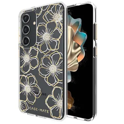 CASE MATE, Ovitek za Galaxy S24 s cvetličnim vzorcem, okrasnimi kamni, protimikrobni, izjemno odporen, Zlata