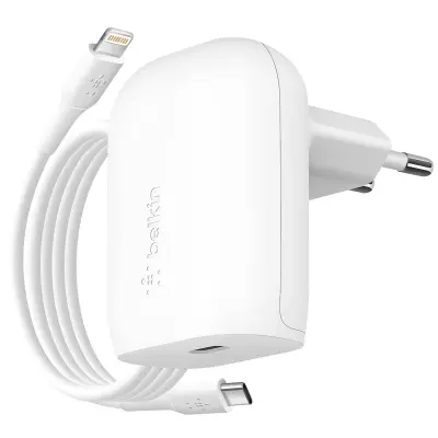 Belkin, Omrežni polnilec Hitro polnjenje USB C 30W s kablom Lightning, Bela