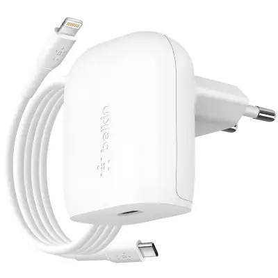 Belkin, Omrežni polnilec USB C Power Delivery s kablom za iPhone, Bela