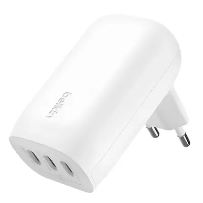 Belkin, 67W 3-portni polnilec USB-C Power Delivery Kompaktna zasnova, Bela