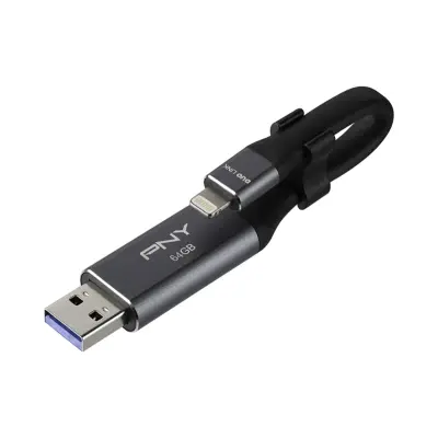 PNY, USB 3.0/Lightning Duo Link 64GB 2 v 1 OTG USB Flash Drive, Črna