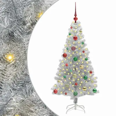 vidaXL Božično drevo med 150 LED z stojalom srebrna 150 cm PET