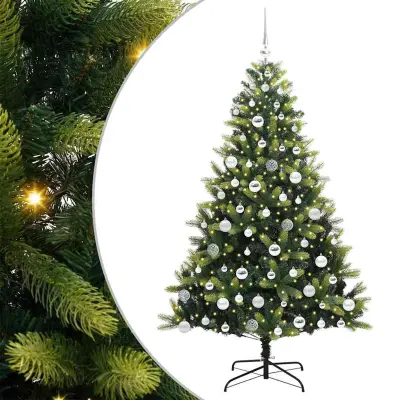 vidaXL Umjetno hinged božično drevo 300 LED diod Zelena 180 cm