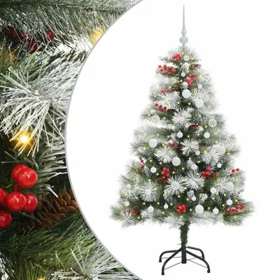 vidaXL Umestno božično drevo z LED lučmi Zelena in bela 150 cm