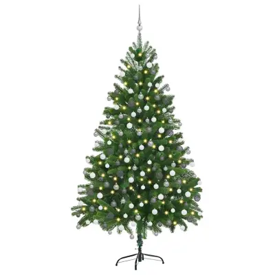 vidaXL Božično drevo med 300 LED z stojalom Zelena 180 cm PE