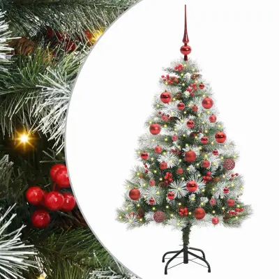 vidaXL Umestno božično drevo z LED lučmi Zelena in bela 150 cm