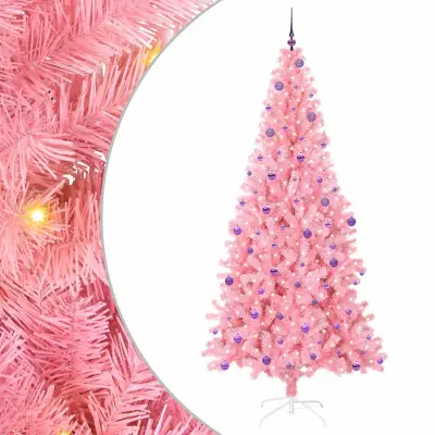 vidaXL Božično drevo med 300 LED z stojalom Roza 240 cm PVC