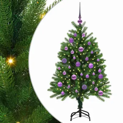 vidaXL Božično drevo med 150 LED z stojalom Zelena 120 cm PE