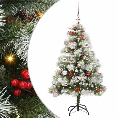 vidaXL Umestno božično drevo z LED lučmi Zelena in bela 150 cm