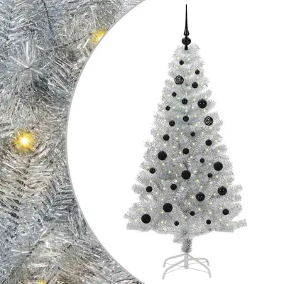 vidaXL Božično drevo med 150 LED z stojalom srebrna 150 cm PET