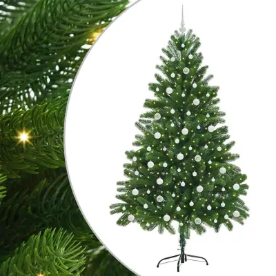 vidaXL Božično drevo med 300 LED z stojalom Zelena 210 cm PE