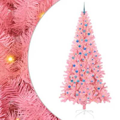 vidaXL Božično drevo med 300 LED z stojalom Roza 240 cm PVC