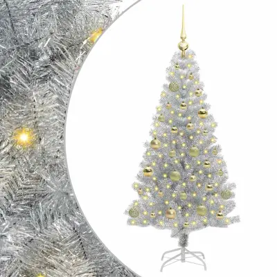 vidaXL Božično drevo med 150 LED z stojalom srebrna 150 cm PET
