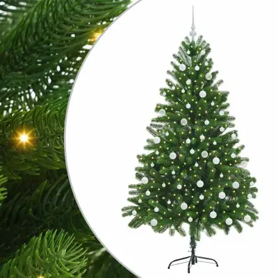 vidaXL Božično drevo med 300 LED z stojalom Zelena 180 cm PE