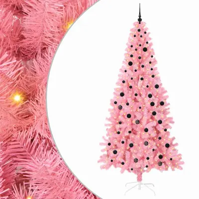 vidaXL Božično drevo med 300 LED z stojalom Roza 240 cm PVC