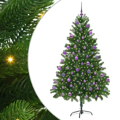 vidaXL Božično drevo med 300 LED z stojalom Zelena 210 cm PE