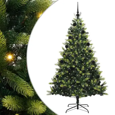 vidaXL Umetno zložljivo božično drevo s 300 LED diodami Zelena 210 cm