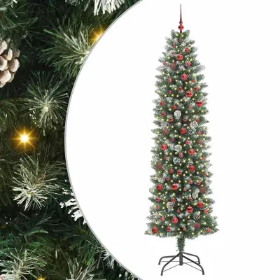 vidaXL Umetno vitko božično drevo med 300 LED Zelena in bela 240 cm