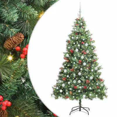 vidaXL Umestno božično drevo z LED lučmi Zelena 210 cm PVC in kovina