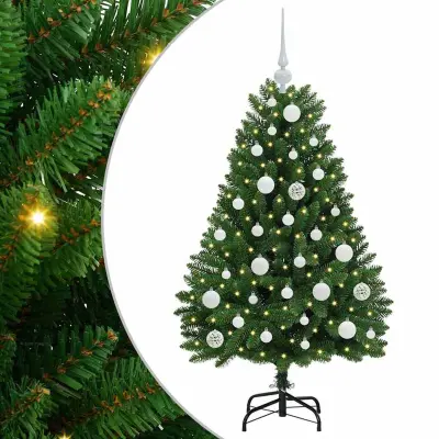 vidaXL Umestno božično drevo z LED lučmi Zelena 120 cm PVC in kovina