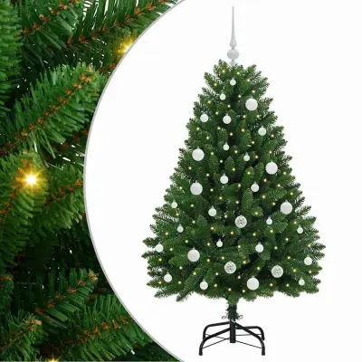 vidaXL Umestno božično drevo z LED lučmi Zelena 150 cm PVC in kovina