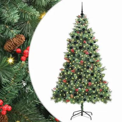 vidaXL Umestno božično drevo z LED lučmi Zelena 240 cm PVC in kovina