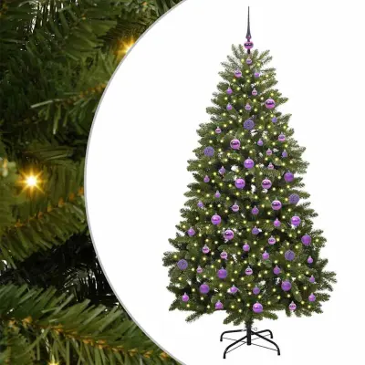 vidaXL Umestno božično drevo z LED lučmi Zelena 180 cm PVC in kovina