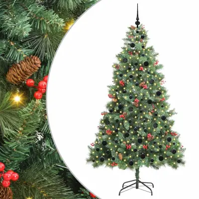 vidaXL Umestno božično drevo z LED lučmi Zelena 210 cm PVC in kovina