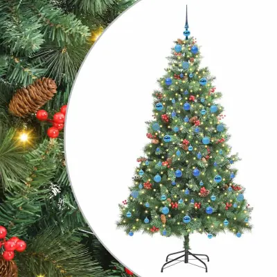 vidaXL Umestno božično drevo z LED lučmi Zelena 210 cm PVC in kovina