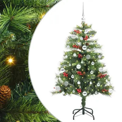 vidaXL Umestno božično drevo z LED lučmi Zelena 150 cm PVC in kovina