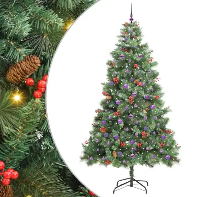 vidaXL Umestno božično drevo z LED lučmi Zelena 240 cm PVC in kovina