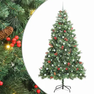 vidaXL Umestno božično drevo z LED lučmi Zelena 240 cm PVC in kovina