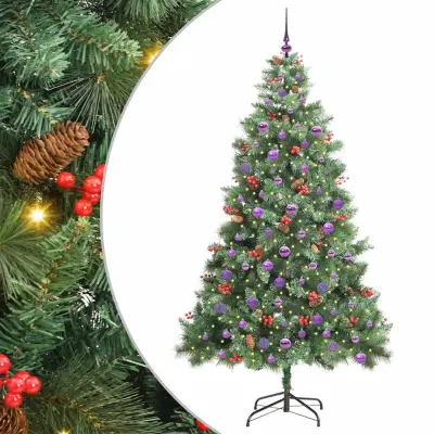 vidaXL Umestno božično drevo z LED lučmi Zelena 210 cm PVC in kovina