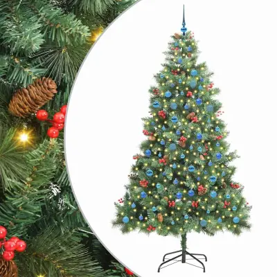 vidaXL Umestno božično drevo z LED lučmi Zelena 240 cm PVC in kovina