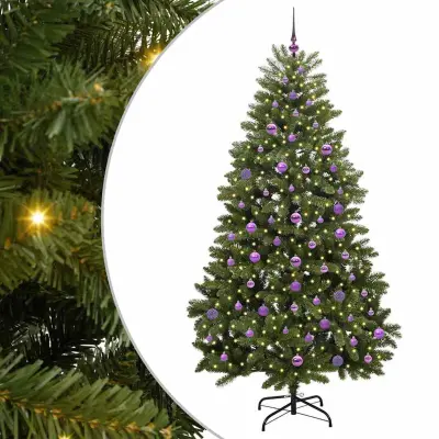 vidaXL Umestno božično drevo z LED lučmi Zelena 210 cm PVC in kovina