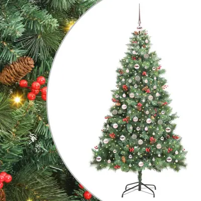 vidaXL Umestno božično drevo z LED lučmi Zelena 210 cm PVC in kovina