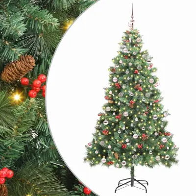 vidaXL Umestno božično drevo z LED lučmi Zelena 240 cm PVC in kovina