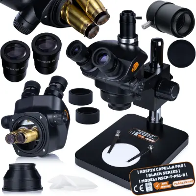 ROSFIX CAPELLA PRO MSCP-T-PS1-B – TRINOKULARNI STEREOSKOPSKI MIKROSKOP 7–45X | ZOOM 0,7–5X, GREENOUGH, C-MOUNT 25 MM