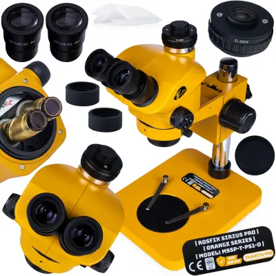 ROSFIX SIRIUS PRO MSSP-T-PS1-O – TRINOKULARNI STEREOSKOPSKI MIKROSKOP | ZOOM 7–50X, GREENOUGH OPTIKA, WF10X/22 | ZA ELEKTRONIKO IN LABORATORIJ