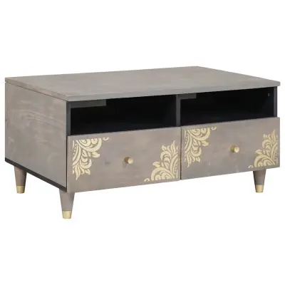 vidaXL Klubska miza s predalom Siva 80 x 54 x 40 cm trden mangov les