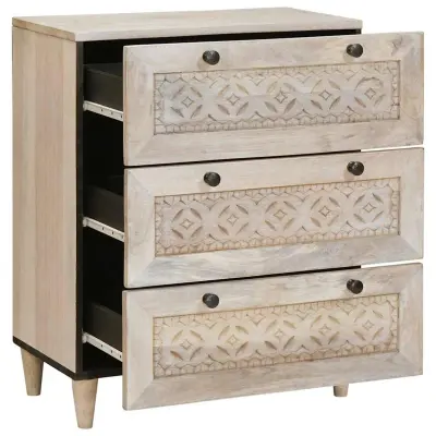 vidaXL Strani šal s predalom Bela 60 x 33 x 75 cm trden mangov les