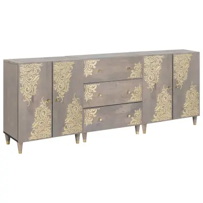 vidaXL Komplet pohištva za kopalnico s predalom 3 pcs Siva in zlata