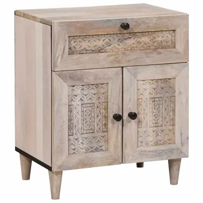 vidaXL Nočna omarica s predalom Bež 50 x 33 x 60 cm trden mangov les