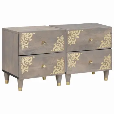 vidaXL Nočna omarica 2 pcs Siva 40 x 33 x 46 cm trden mangov les