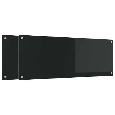 vidaXL Zaščita za kuhinjo 2 pcs Črna 110 x 40 cm kaljeno steklo