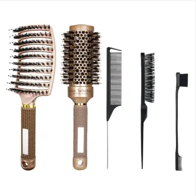 5-delni set krtač za lase z divjimi ščetinami - okrogla in glavniki