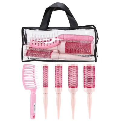 5-delni Roza Set Krtač za Oblikovanje Las: 3D Zračna Blazina, Toplotno Odporni Valjčki