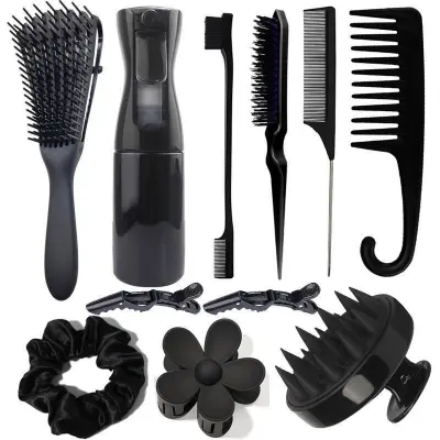 Črni komplet za oblikovanje las z glavnikom Octopus - Povečanje volumna in masaža